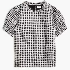NWT J Crew Factory Shiny Gingham Puff Sleeve Top Size Small